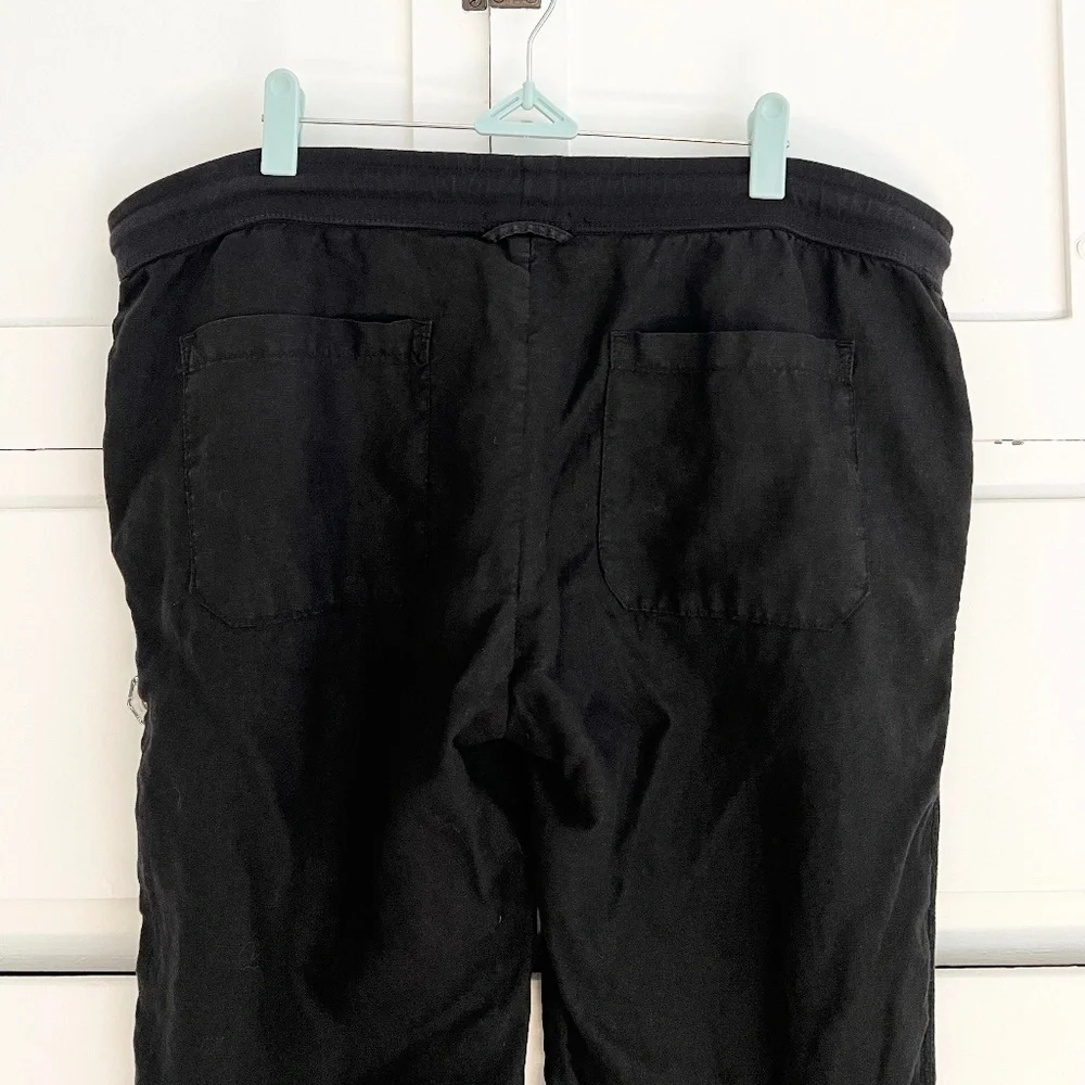 James Perse Black Linen Pull-On Pants Elastic Waist XL